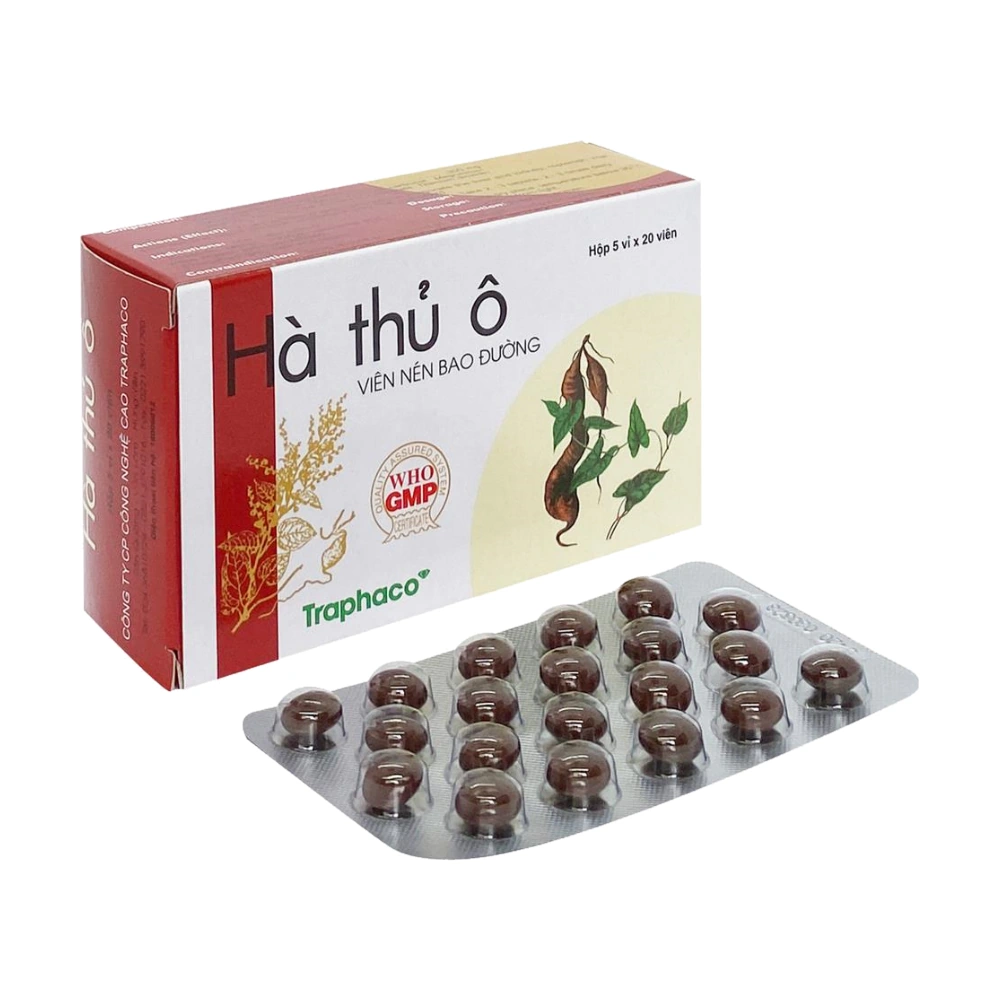 Thuốc Hà Thủ Ô Traphaco Trị Đau Lưng, Di Mộng Tinh, Râu Tóc Bạc Sớm (Hộp 100 Viên Bao Đường)