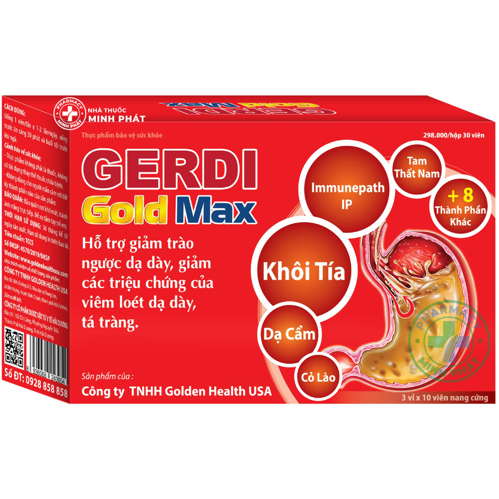 GERDI GOLD MAX - Giúp giảm trào ngược dà dày. Hỗ trợ viêm loét dạ dày, tá tràng.
